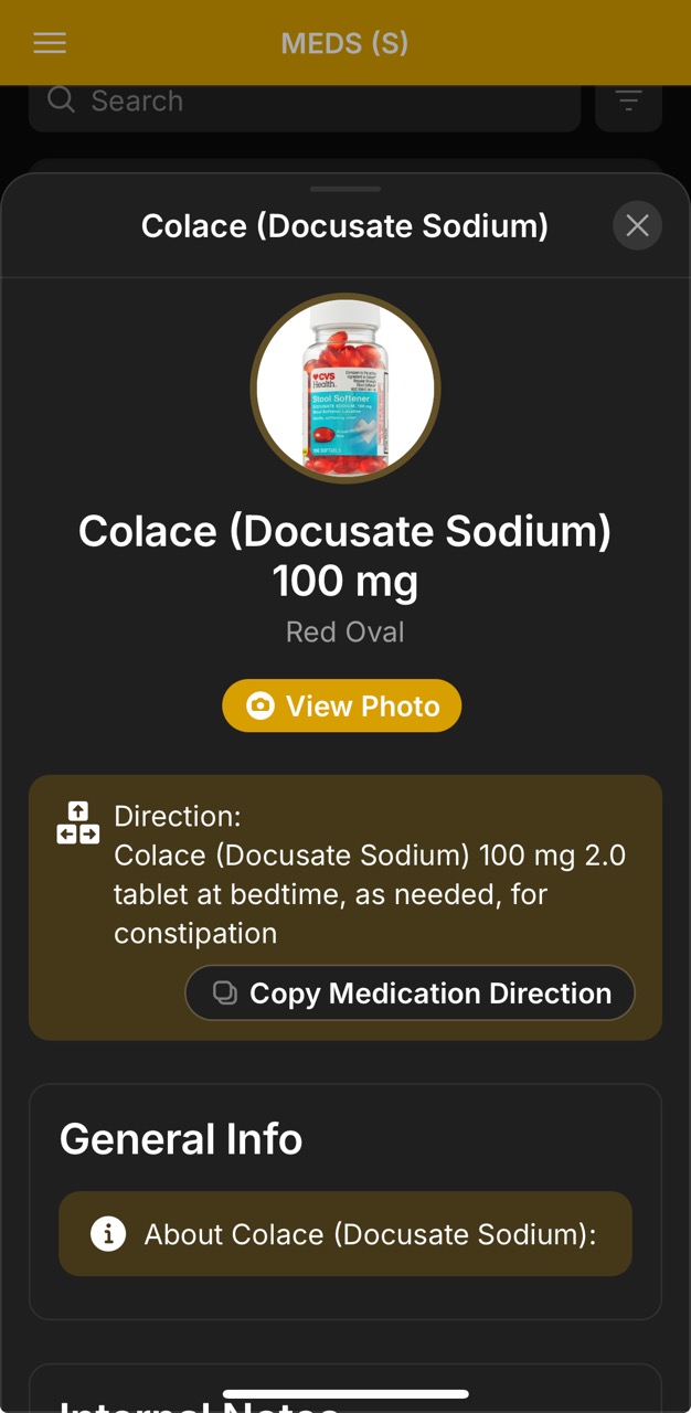 Medications Detail Page (Colace)